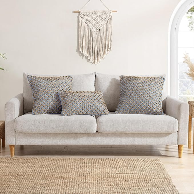 Boho Living Jada Decorative Throw, (2) 20" x 20" Pillow Covers, Light Blue 2 Count