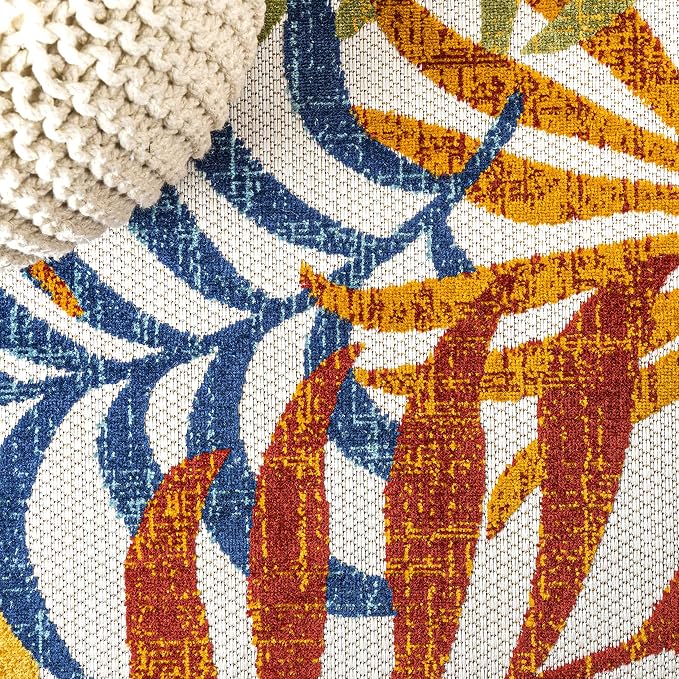JONATHAN Y Tropics Palm Indoor Outdoor Square Area Rug 5X5 Cream/Orange | Ships Rolled, Durable Flat Weave, Lays Flat for Backyard, Patio, Porch, Easy-Cleaning, High Traffic,Pet-Friendly,Non-Shedding
