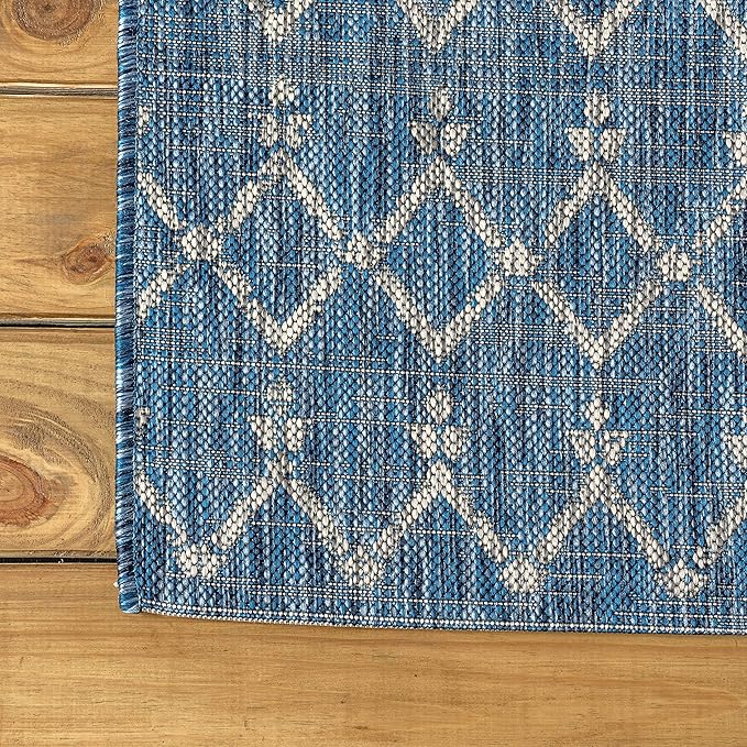 JONATHAN Y Moroccan Geometric Indoor Outdoor Runner Rug 2X10 Navy/Light Gray, Ourika Textured Weave for Backyard, Patio, Porch, Easy-Cleaning, High Traffic, Pet-Friendly, Non-Shedding (SMB108B-210)