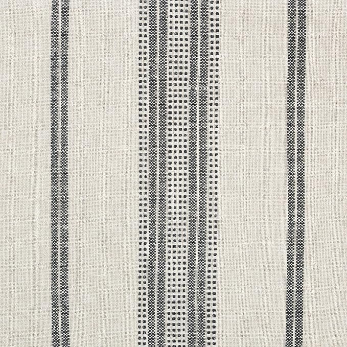 Linon Farrow Black Metal and Natural and Black Stripe Upholstered Campaign Ottoman