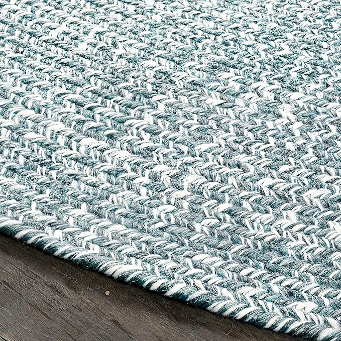 Superior Indoor/Outdoor Area Rug, Dual-Tone Reversible Braided Floor Decor for Patio, Front Porch, Entryway, Living Room, Office, Nursery, Artistic Home, 6' x 9', Lagoon Breeze-White