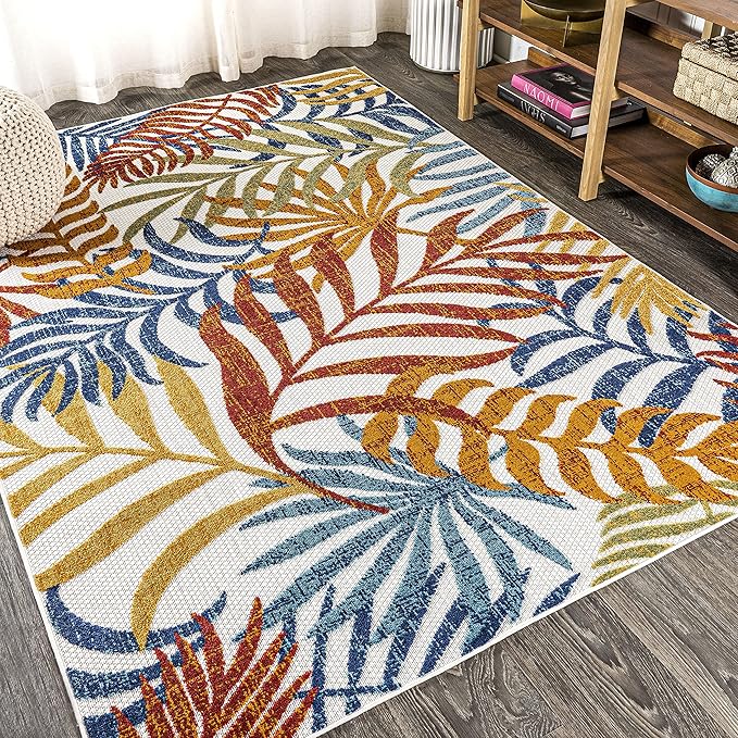 JONATHAN Y Tropics Palm Leaves Indoor Outdoor Area Rug 8X10 Cream/Orange | Ships Rolled, Durable Flat Weave, Lays Flat for Backyard, Patio, Porch, Easy-Cleaning, High Traffic,Pet-Friendly,Non-Shedding