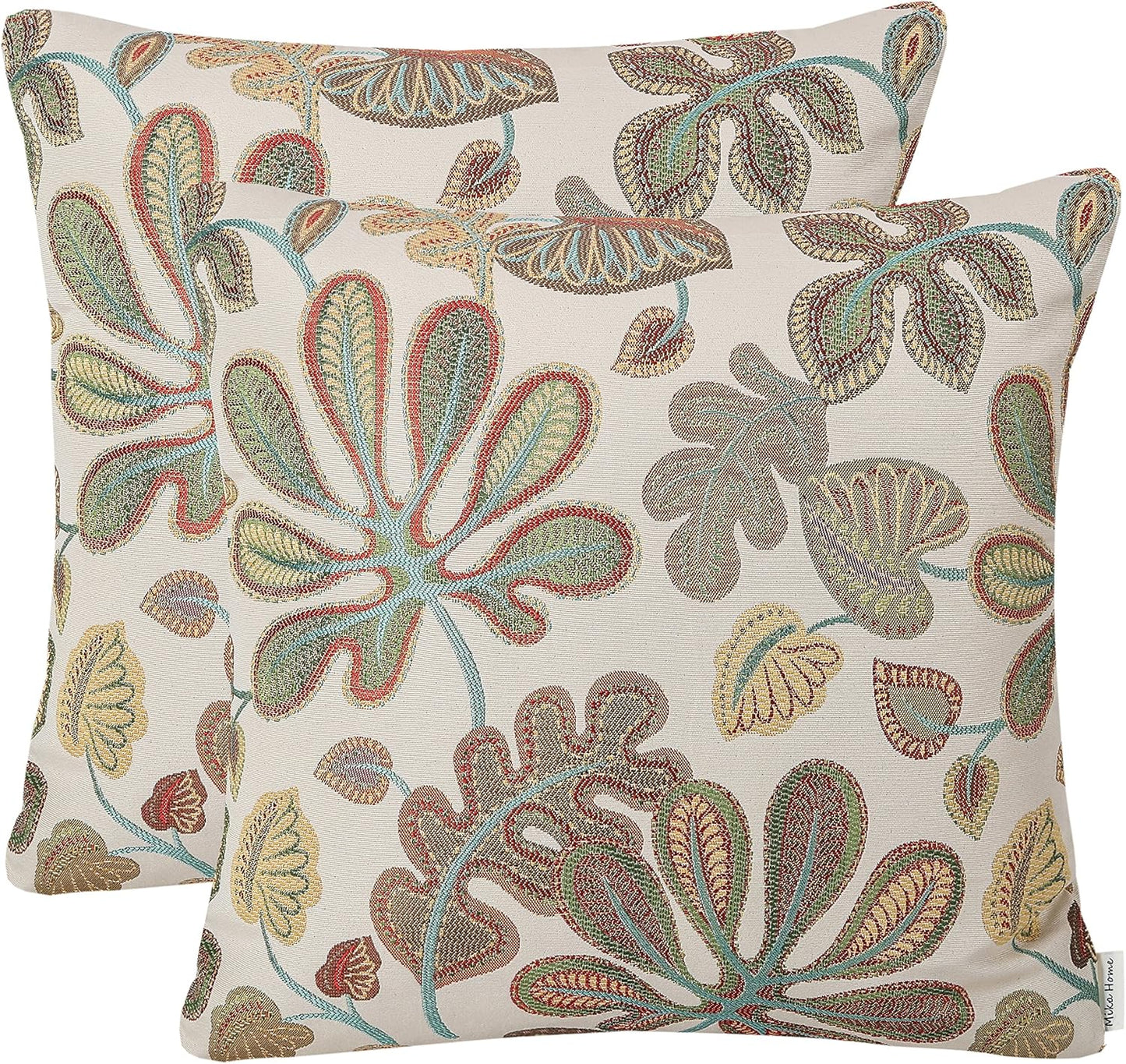 Set of 2 Jacquard Tropical Leaf Pattern Throw Pillow Covers Decorative Pillowcase 22X22 Inches,Teal Cream