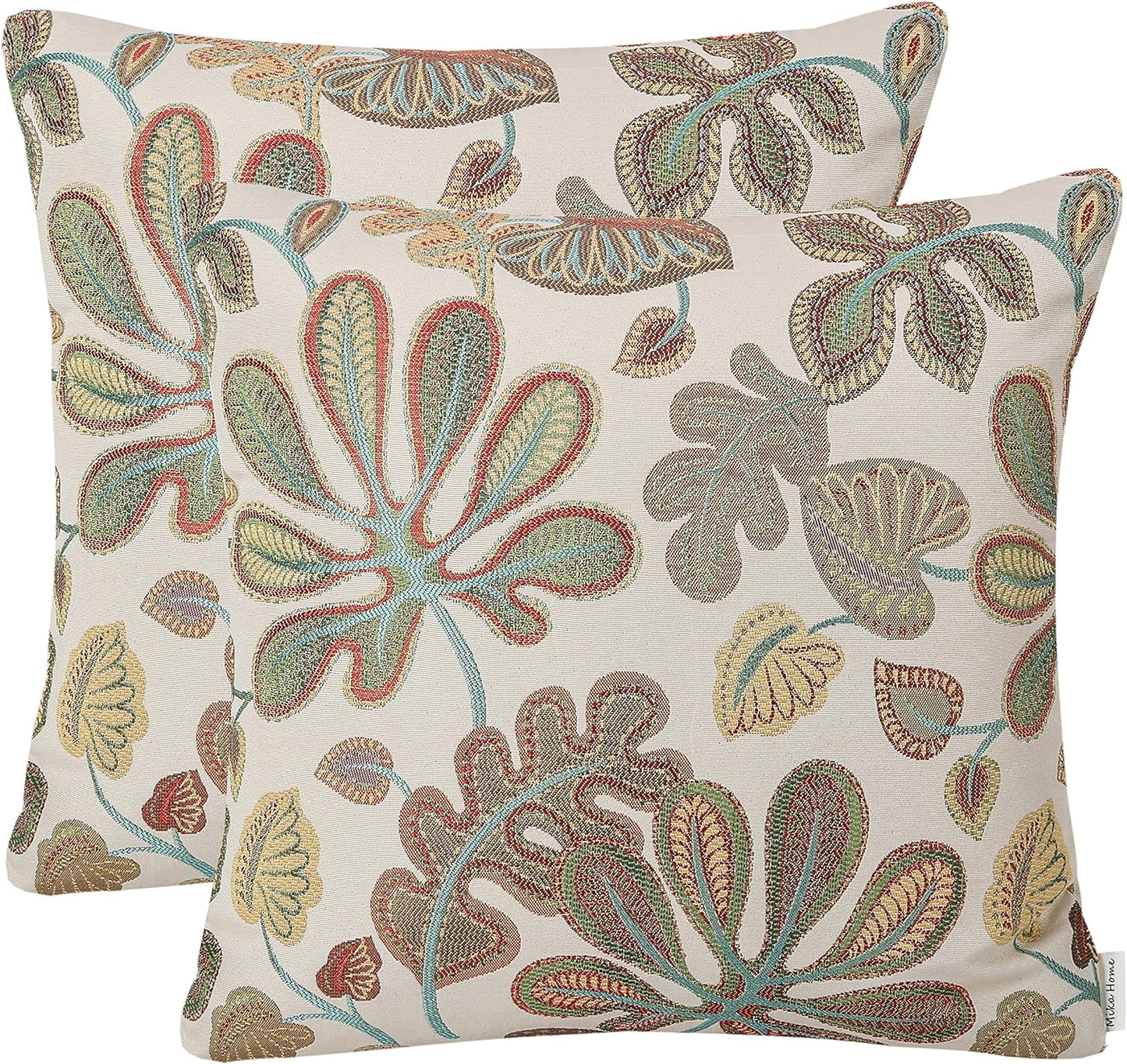 Set of 2 Jacquard Tropical Leaf Pattern Throw Pillow Covers Decorative Pillowcase 20X20 Inches,Teal Cream