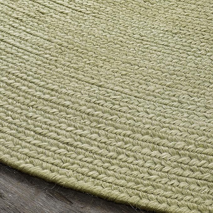 Superior Indoor/Outdoor Area Rug, Reversible Braided Floor Decor for Living Room, Kitchen, Patio, Front Porch, Modern Boho Farmhouse Rugs, Hardwood, Bedroom Accessories, 4' Round, Fog Green