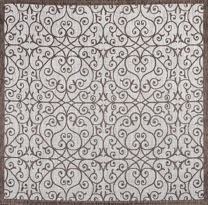 JONATHAN Y Vintage Filigree Indoor Outdoor Square Area Rug 9X9 Taupe/Espresso, Madrid Textured Weave for Backyard, Patio, Porch, Easy-Cleaning, High Traffic, Pet-Friendly, Non-Shedding (SMB107C-9SQ)