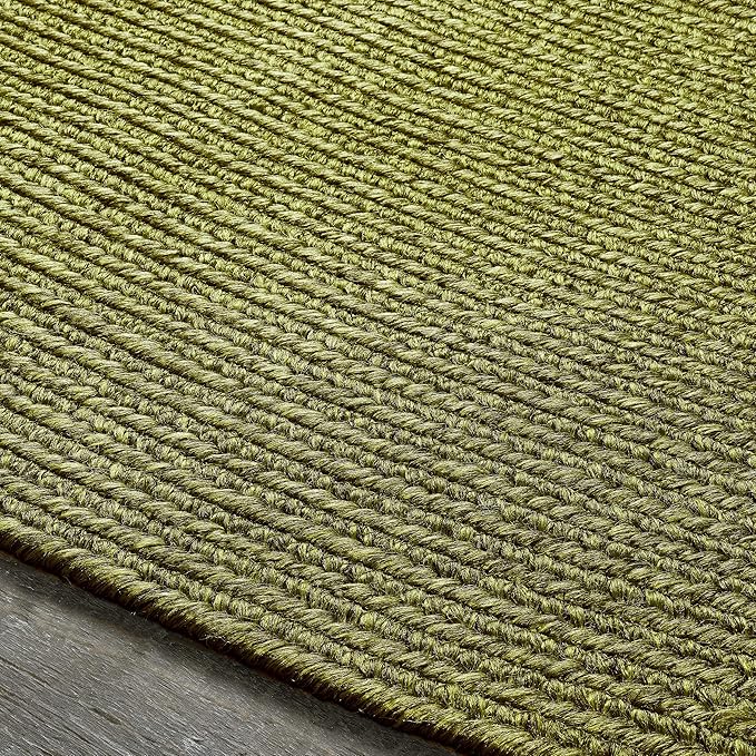 Superior Indoor/Outdoor Area Rug, Reversible Braided Floor Decor for Living Room, Kitchen, Patio, Front Porch, Modern Boho Farmhouse Rugs, Hardwood, Bedroom Accessories, 4' Round, Green