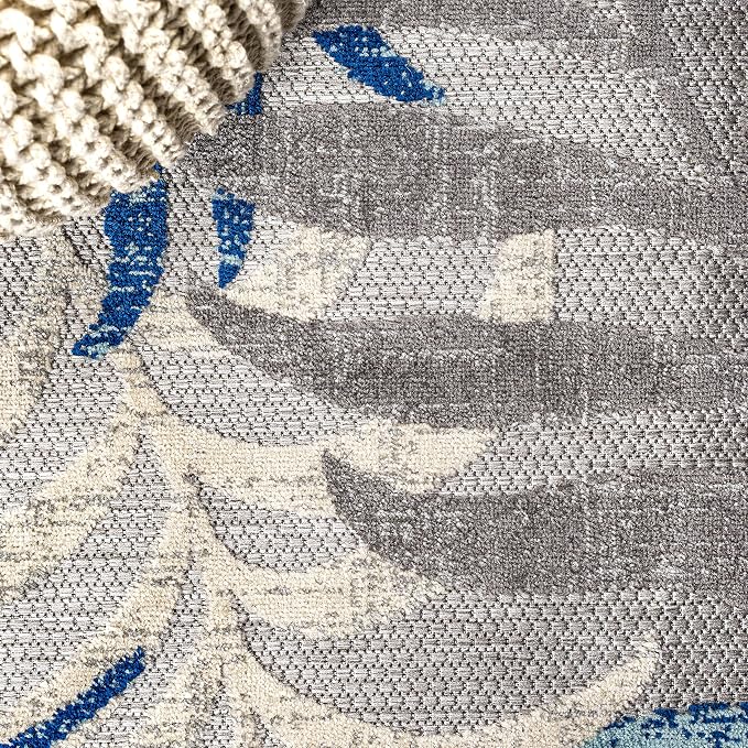 JONATHAN Y Tropics Palm Leaves Indoor Outdoor Area Rug 5X8 Gray/Blue | Ships Rolled, Durable Flat Weave, Lays Flat for Backyard, Patio, Porch, Easy-Cleaning, High Traffic,Pet-Friendly,Non-Shedding