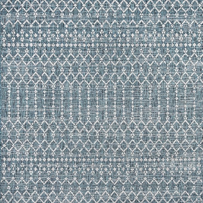 JONATHAN Y Moroccan Geometric Indoor Outdoor Square Area Rug 6X6 Teal/Gray, Ourika Textured Weave for Backyard, Patio, Porch, Easy-Cleaning, High Traffic, Pet-Friendly, Non-Shedding (SMB108C-6SQ)