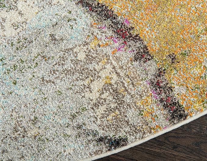 Unique Loom Chromatic Collection Modern Rustic & Vibrant Abstract Area Rug For Any Home Décor (8' 0 x 8' 0 Round, Beige/ Blue)