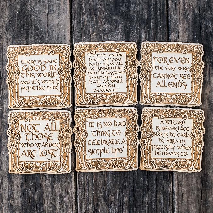 Coasters - Fantasy Quotes Coaster Set of 6 Raw Wood