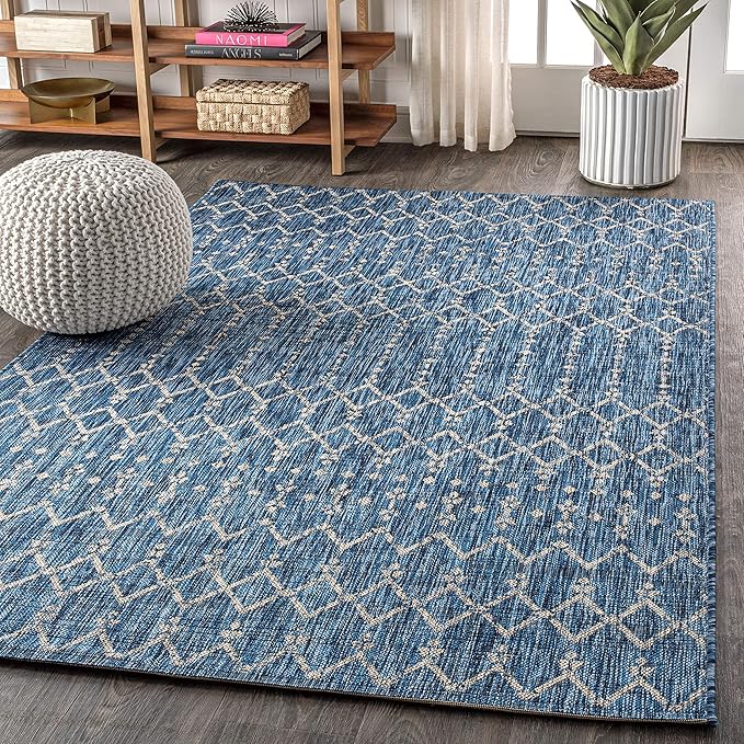 JONATHAN Y Moroccan Geometric Indoor Outdoor Area Rug 3X5 Navy/Light Gray, Ourika Textured Weave for Backyard, Patio, Porch, Easy-Cleaning, High Traffic, Pet-Friendly, Non-Shedding (SMB108B-3)